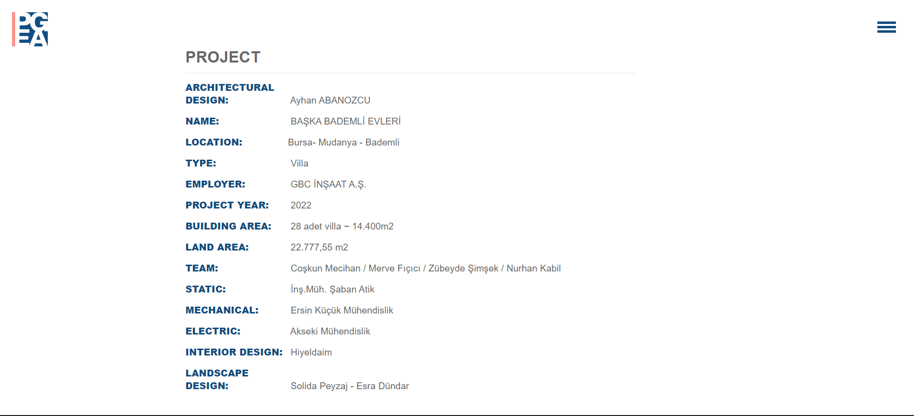 PGEA Mimarlık Kurumsal Web Sitesi Tasarımı
